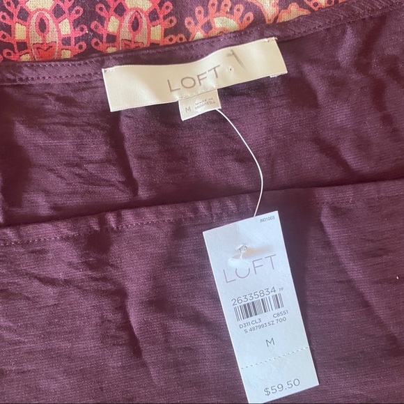 NWT LOFT Square Neck Lightweight Blouse New Shirt Maroon Purple Pink Longsleeve - Picture 3 of 8